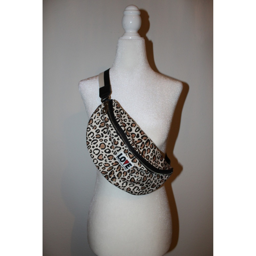 Brighton LOVE Leopard Print Belt Bag Fanny Pack Crossbody Tan Black NWOT